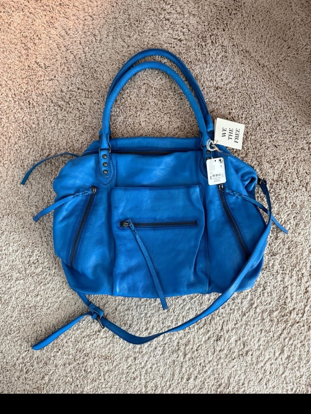 Free People We The Free Emersin Sapphire Blue Pebbled Leather Tote Bag